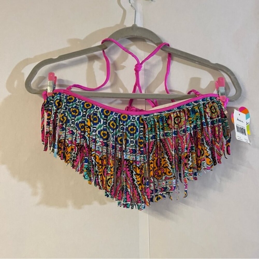🐝 Bundle 3/$13 Raisins Pink Geo Aztec Fringe Bandeau Halter Bikini Top